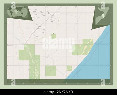 Galgaduud, région de Somalie. Ouvrez la carte des rues. Cartes d'emplacement auxiliaire d'angle Banque D'Images