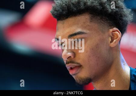 Pardubice, République tchèque. 23rd févr. 2023. Victor Wembanyama (FRA) est vu pendant le titre du Championnat du monde de basket-ball masculin 2023, groupe K, match République Tchèque contre France, sur 23 février 2023, à Pardubice, République Tchèque. Crédit : Josef Vostarek/CTK photo/Alay Live News Banque D'Images