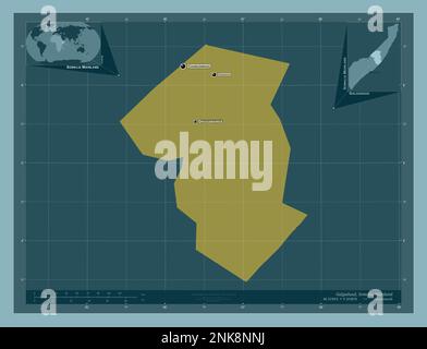 Galgaduud, région de la Somalie continentale. Forme de couleur unie. Lieux et noms des principales villes de la région. Cartes d'emplacement auxiliaire d'angle Banque D'Images