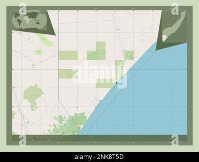 Jubbada hoose, région de la Somalie continentale. Ouvrez la carte des rues. Cartes d'emplacement auxiliaire d'angle Banque D'Images