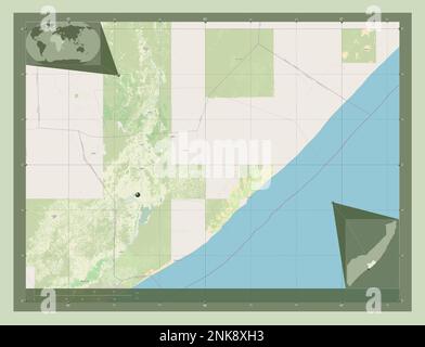 Shabeellaha Dhexe, région de la Somalie continentale. Ouvrez la carte des rues. Cartes d'emplacement auxiliaire d'angle Banque D'Images