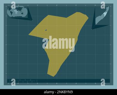 Mudug, région de la Somalie continentale. Forme de couleur unie. Cartes d'emplacement auxiliaire d'angle Banque D'Images