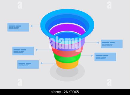 Diagramme vertical en entonnoir coloré avec modèle infographique à quatre segments pour les présentations commerciales illustration vectorielle isométrique Illustration de Vecteur