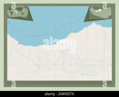 Sahil, région du Somaliland. Ouvrez la carte des rues. Lieux des principales villes de la région. Cartes d'emplacement auxiliaire d'angle Banque D'Images