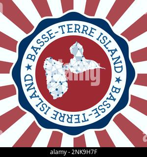 Insigne de l'île de Basse-Terre. Logo rond de l'île avec carte de maillage triangulaire et rayons radiaux. EPS10 vecteur. Illustration de Vecteur