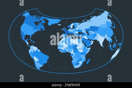 Carte du monde. Projection Armadillo. Illustration futuriste pour votre infographie. Belle palette de couleurs bleues. Illustration vectorielle étonnante. Illustration de Vecteur