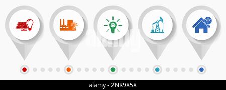Icônes vectorielles de l'industrie et de la technologie, collection de pointeurs Web de conception plate d'énergie et d'énergie renouvelable, modèle d'infographie de concept d'entreprise Illustration de Vecteur
