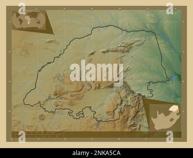 Limpopo, province d'Afrique du Sud. Carte d'altitude en couleur avec lacs et rivières. Cartes d'emplacement auxiliaire d'angle Banque D'Images