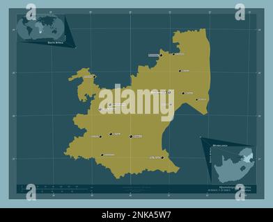 Mpumalanga, province d'Afrique du Sud. Forme de couleur unie. Lieux et noms des principales villes de la région. Cartes d'emplacement auxiliaire d'angle Banque D'Images