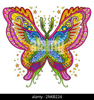 Papillon abstrait gros plan avec des éléments de nœud. Illustration vectorielle colorée isolée sur fond blanc. Pour le design, l'impression, le décor, le tatouage, Illustration de Vecteur