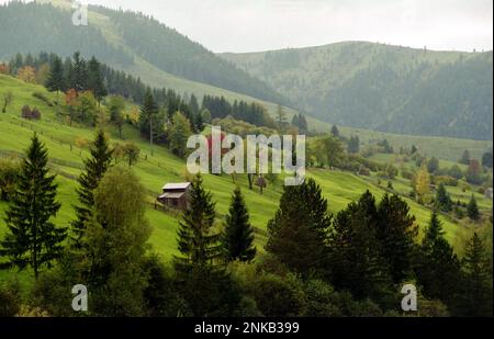 Paysage montagneux dans le comté de Suceava, Roumanie, environ 2000 Banque D'Images