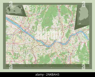 Séoul, capitale de la Corée du Sud. Ouvrez la carte des rues. Lieux des principales villes de la région. Cartes d'emplacement auxiliaire d'angle Banque D'Images