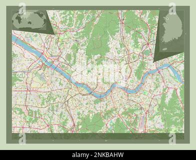 Séoul, capitale de la Corée du Sud. Ouvrez la carte des rues. Cartes d'emplacement auxiliaire d'angle Banque D'Images