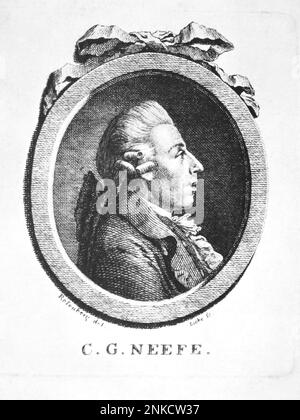 Le compositeur et musicien d'orgue allemand CHRISTIAN GOTTLOB NEEFE ( 1748 - 1798 ) , ami et professeur à Lipsing pour le jeune LUDWIG Van BEETHOVEN . Portrait gravé de Rosenberg , Bonn , Beethoven Archive - MUSICA CLASSICA - COMPOSIORE - ritratto - incisione - profilo - profil - classique --- Archivio GBB Banque D'Images