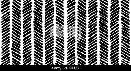 Motif abstrait fantaisie sans couture à chevrons dessinés à la main. Monochrome gras peinture noire contours motif chevron texture sur fond blanc dans un Banque D'Images