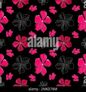 Motif floral vectoriel sans couture avec fleurs roses en technique d'oedle sur fond noir Illustration de Vecteur