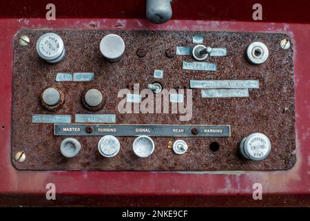 Panneau de commande de camion d'incendie antique (1954) Banque D'Images