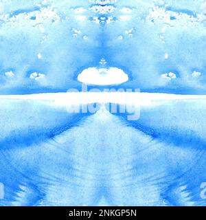 Aquarelle bleu monotype imprimer eau texture fond. Banque D'Images