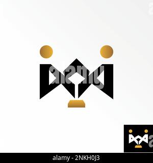 Lettre ou mot M ou MV sans serif avec deux corps ou humain face à face et trophée graphique icône design abstrait concept vecteur stock initial ou personnes Illustration de Vecteur