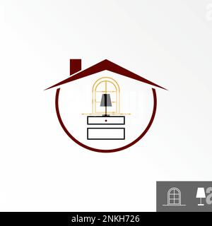 Maison ou maison simple sur le toit avec fenêtre, table ou panneau latéral, échelle, et lampe graphique icône logo design abstrait concept Vector stock propriété intérieur Illustration de Vecteur