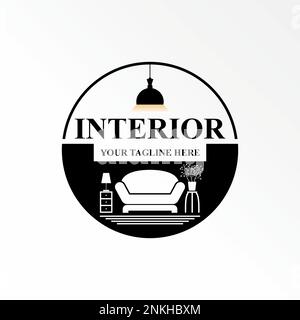 Maison ou maison simple sur le toit avec fenêtre, table ou panneau latéral, échelle, et lampe graphique icône logo design abstrait concept Vector stock propriété intérieur Illustration de Vecteur