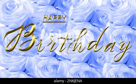 carte d'anniversaire avec fleurs roses blanches Banque D'Images