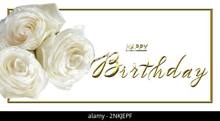 carte d'anniversaire avec fleurs roses blanches Banque D'Images