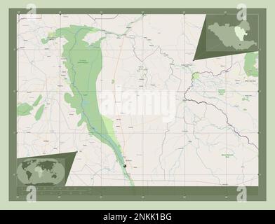 Jonglei, État du Soudan du Sud. Ouvrez la carte des rues. Cartes d'emplacement auxiliaire d'angle Banque D'Images