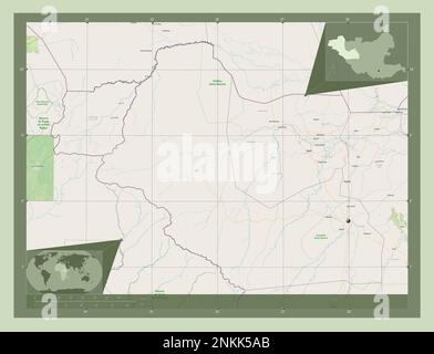 Bahr-el-Ghazal occidental, État du Soudan du Sud. Ouvrez la carte des rues. Cartes d'emplacement auxiliaire d'angle Banque D'Images