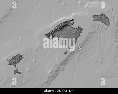 Islas Baleares, communauté autonome d'Espagne. Carte d'altitude à deux niveaux avec lacs et rivières Banque D'Images