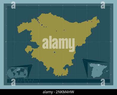 Pais Vasco, communauté autonome d'Espagne. Forme de couleur unie. Lieux des principales villes de la région. Cartes d'emplacement auxiliaire d'angle Banque D'Images