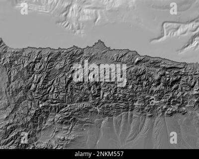 Principado de Asturias, communauté autonome d'Espagne. Carte d'altitude à deux niveaux avec lacs et rivières Banque D'Images