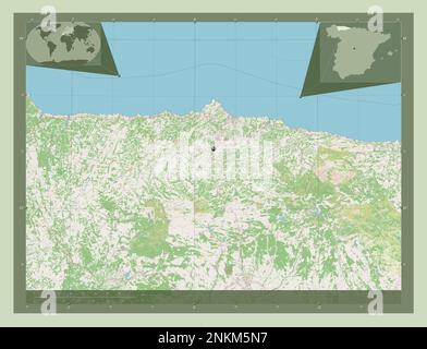 Principado de Asturias, communauté autonome d'Espagne. Ouvrez la carte des rues. Cartes d'emplacement auxiliaire d'angle Banque D'Images