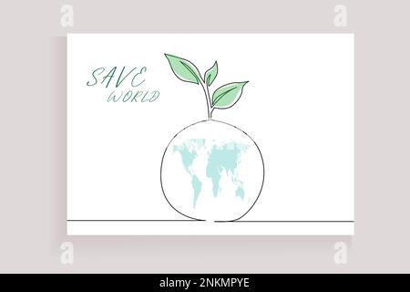 nouvelle plante de culture sur terre globe écologique écologique vert un concept de dessin de ligne Illustration de Vecteur