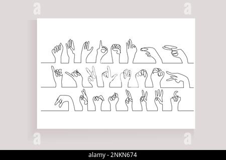 concept d'ensemble de dessin à une ligne avec les mains de l'alphabet de la langue des signes Illustration de Vecteur