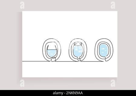 les fenêtres de la cabine passager de l'avion s'ouvrent à moitié ouvertes différents états dessinant un concept de ligne Illustration de Vecteur