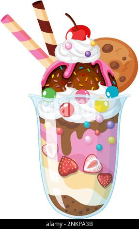 Sundae à la crème glacée servi dans une illustration en verre Illustration de Vecteur