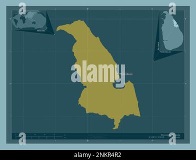 Trincomalee, district de Sri Lanka. Forme de couleur unie. Lieux et noms des principales villes de la région. Cartes d'emplacement auxiliaire d'angle Banque D'Images
