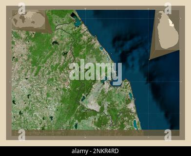 Trincomalee, district de Sri Lanka. Carte satellite haute résolution. Cartes d'emplacement auxiliaire d'angle Banque D'Images