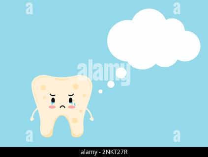 Icône de plaque dentaire triste avec forme de nuage de bulles de parole isolée sur fond bleu. Illustration de Vecteur