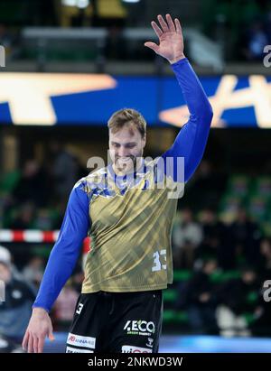 Andreas Wolff de Kielce se réchauffe lors du match de handball de la Ligue des champions de l'EHF entre HBC Nantes et Lomza vive Kielce sur 23 février 2023 à l'arène H de Nantes, France - photo: Laurent Lairys / DPPI/LiveMedia Banque D'Images