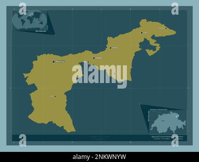 Appenzell Ausserrhoden, canton de Suisse. Forme de couleur unie. Lieux et noms des principales villes de la région. Cartes d'emplacement auxiliaire d'angle Banque D'Images