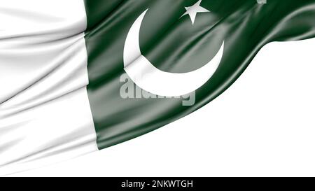 Drapeau pakistanais isolé sur fond blanc, illustration 3D Banque D'Images