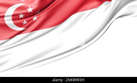 Drapeau de Singapour isolé sur fond blanc, illustration 3D Banque D'Images