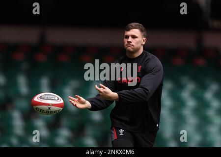 Cardiff, Royaume-Uni. 24th févr. 2023. Mason Grady, du pays de Galles, lors de la course du capitaine de l'équipe de rugby du pays de Galles au stade de la Principauté de Cardiff, le vendredi 24th février 2023, en prévision du match des six nations de demain contre l'Angleterre. photo par Andrew Orchard/Andrew Orchard sports photographie/ Alamy Live News crédit: Andrew Orchard sports photographie/Alamy Live News Banque D'Images