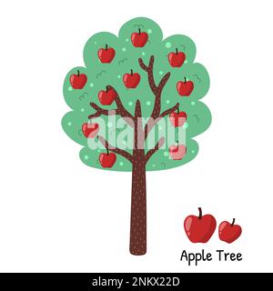 Apple Tree de style dessin animé. Elément isolé d'arbre de fruits Illustration de Vecteur