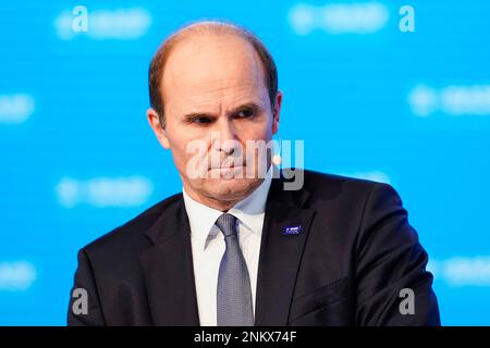 Ludwigshafen, Allemagne. 24th févr. 2023. Martin Brudermüller, Président du Conseil d'Administration de BASF se, assiste à la Conférence de presse annuelle au siège du Groupe. Credit: Uwe Anspach/dpa/Alamy Live News Banque D'Images