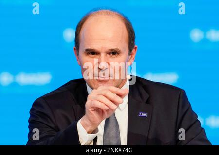 Ludwigshafen, Allemagne. 24th févr. 2023. Martin Brudermüller, Président du Conseil d'Administration de BASF se, assiste à la Conférence de presse annuelle au siège du Groupe. Credit: Uwe Anspach/dpa/Alamy Live News Banque D'Images