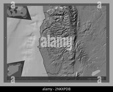 Tartus, province de Syrie. Carte d'altitude à deux niveaux avec lacs et rivières. Lieux et noms des principales villes de la région. Emplacement auxiliaire d'angle m Banque D'Images