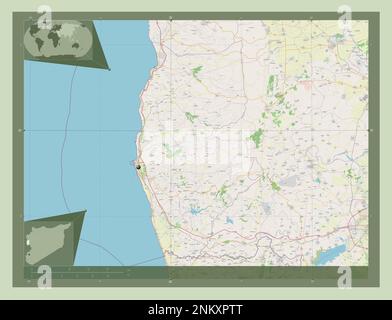 Tartus, province de Syrie. Ouvrez la carte des rues. Cartes d'emplacement auxiliaire d'angle Banque D'Images